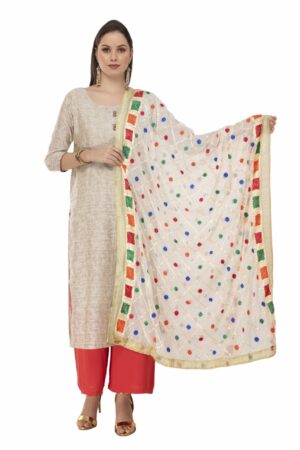 A R Silk Women’s Chiffon Thread Work Off White Fancy Dupatta