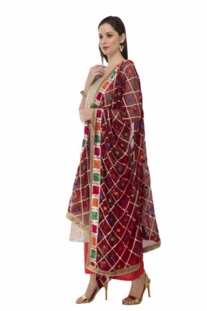 A R Silk Women’s Chiffon Thread Work Maroon Fancy Dupatta