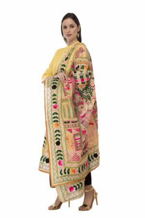 A R Silk Women’s Chanderi Thread Work Golden Fancy Dupatta