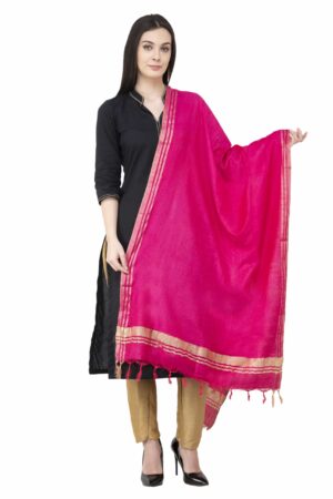 A R SILK Golden Border Regular Dark Pink Color Dupatta/Chunni