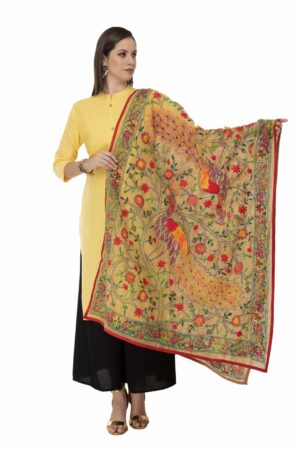 A R Silk Women’s Chanderi Thread Work Golden Fancy Dupatta