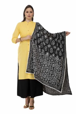 A R Silk Women’s Georgette Thread Work Black Fancy Dupatta