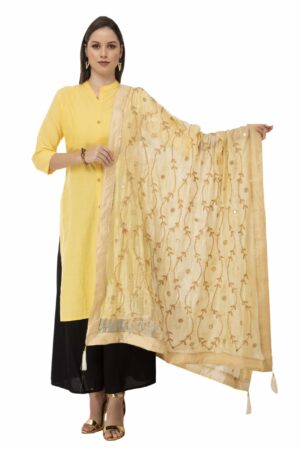 A R Silk Women’s Tapeta Silk Resham Zari Embroidery Golden Fancy Dupatta