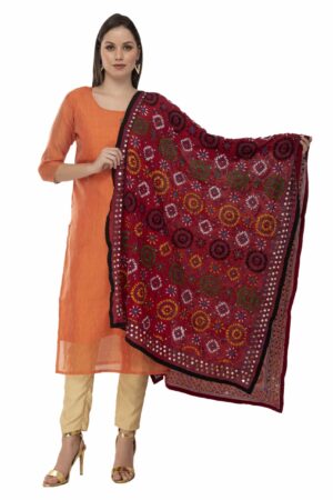 A R Silk Women’s Georgette Thread Work Maroon Fancy Dupatta