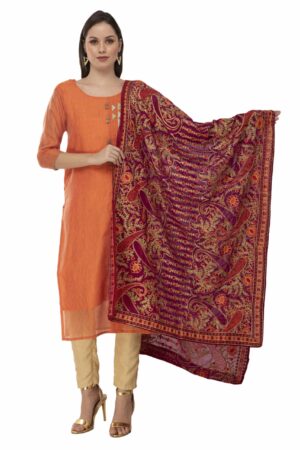 A R Silk Women’s Georgette Kashmiri Embroidery Purple Fancy Dupatta