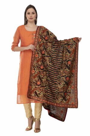 A R Silk Women’s Georgette Kashmiri Embroidery Black Fancy Dupatta