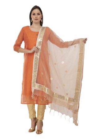 A R Silk Women’s Oregenza Cotton Gota Work White Fancy Dupatta