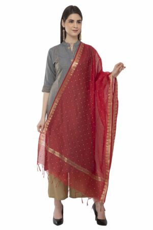 A R Silk Women’s Chanderi Vanarasi Zari Embroidery Maroon Regular Dupatta