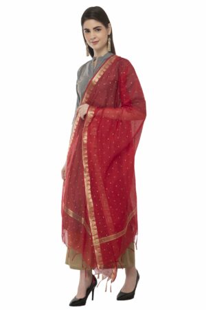 A R Silk Women’s Chanderi Vanarasi Zari Embroidery Maroon Regular Dupatta