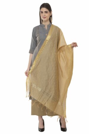 A R Silk Women’s Chanderi Zari Embroidery Golden Regular Dupatta