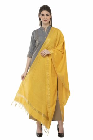 A R Silk Women’s Cotton Zari Border Yellow Regular Dupatta