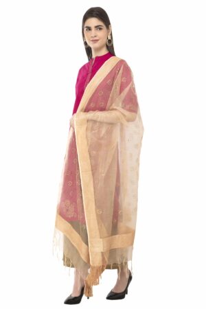 A R Silk Women’s Orgenza Cotton Nug With Gold Print Golden Regular Dupatta