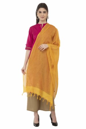 A R Silk Women’s Cotton Self Check Yellow Regular Dupatta