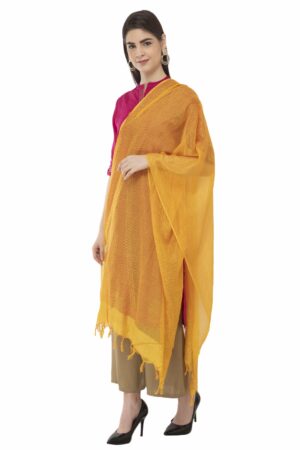 A R Silk Women’s Cotton Self Check Yellow Regular Dupatta