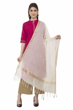 A R Silk Women’s Cota Zari Border Cream Regular Dupatta