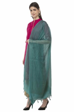 A R Silk Women’s Cotton Self check Rama Green Regular Dupatta