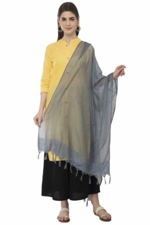 A R Silk Women’s Cotton Self Check Grey Regular Dupatta