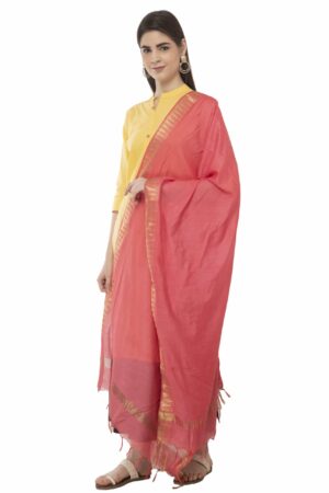 A R Silk Women’s Cotton Zari Border Gajari Regular Dupatta