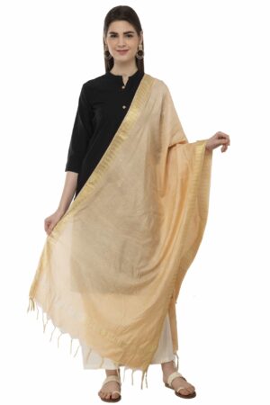 A R Silk Women’s Cotton Zari Border Dark Golden Regular Dupatta