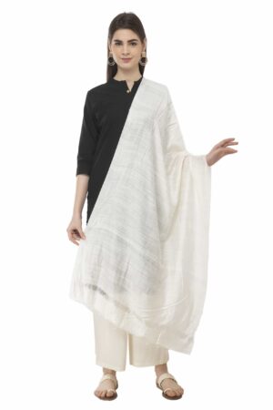 A R Silk Women’s Rayon Resham Border Off White Regular Dupatta