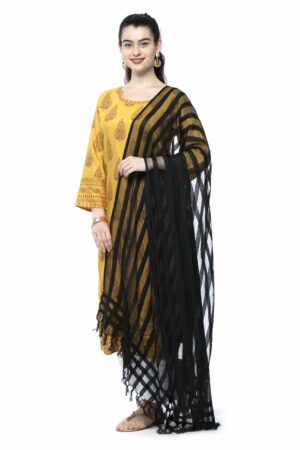 A R Silk Women’s Stripe Design Kota Zoot Cotton Black Dupatta #Regular Wear