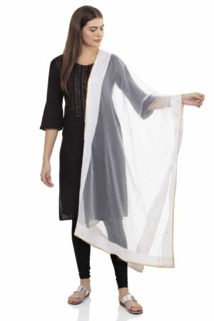 A R SILK Women’s Stone Work With Lace Orgenza Cotton White Dupatta #Fancy Dupatta