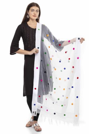 A R SILK Women’s Multi Embroidery Orgenza Cotton White Dupatta #Fancy Dupatta