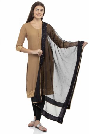 A R SILK Women’s Stone Work With Lace Orgenza Cotton Black Dupatta #Fancy Dupatta