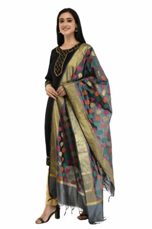 A R Silk Women’s Zari Embroidery Work Chanderi Grey Dupatta #Fancy Dupatta