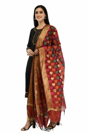 A R Silk Women’s Zari Embroidery Work Chanderi Maroon Dupatta #Fancy Dupatta