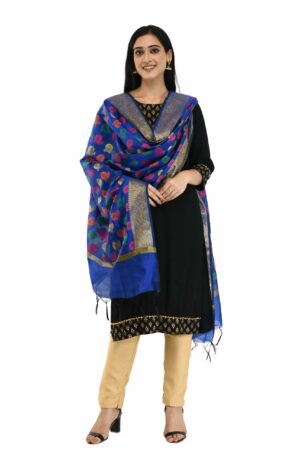 A R Silk Women’s Zari Embroidery Work Chanderi Royal Blue Dupatta #Fancy Dupatta