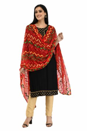 A R Silk Women’s Multi Thread Embroidery With Silver Gota Chiffon Red Dupatta #Fancy Dupatta (Copy)