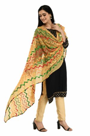 A R Silk Women’s Multi Thread Embroidery With Silver Gota Chiffon Golden Dupatta #Fancy Dupatta