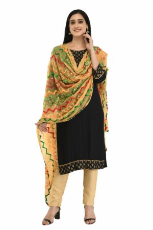 A R Silk Women’s Multi Thread Embroidery With Silver Gota Chiffon Golden Dupatta #Fancy Dupatta