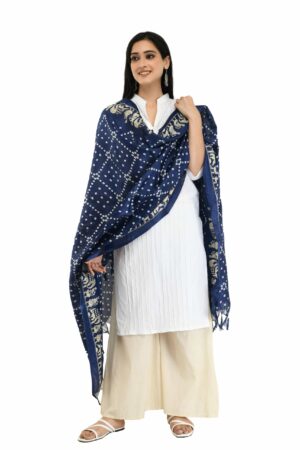 A R Silk Women’s Printed Poly Navy Blue Fancy Dupatta