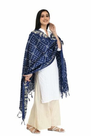 A R Silk Women’s Printed Poly Navy Blue Fancy Dupatta