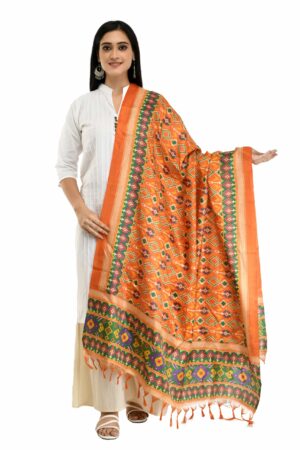 A R Silk Women’s Printed Poly Orange Dupatta #Fancy Dupatta