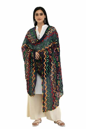 A R Silk Women’s Multi Thread Embroidery With Silver Gota Chiffon Navy Blue Dupatta #Fancy Dupatta