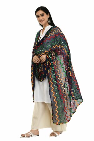 A R Silk Women’s Multi Thread Embroidery With Silver Gota Chiffon Navy Blue Dupatta #Fancy Dupatta