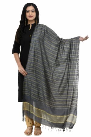 A R Silk Women’s Cotton Dark Grey Dupatta # Regular Dupatta