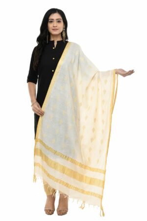 A R Silk Women’s Cotton Off White Dupatta # Regular Dupatta