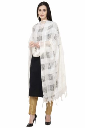 A R SILK Window Square Regular Dupatta Color White Dupatta/Chunni