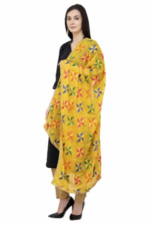 A R SILK Pakka Phulkari Fancy Dupatta Color Yelllow Dupatta/Chunni