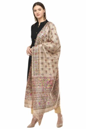 A R Silk Women’s Ghicha Silk Handprinted Golden Dupatta # Fancy Dupatta