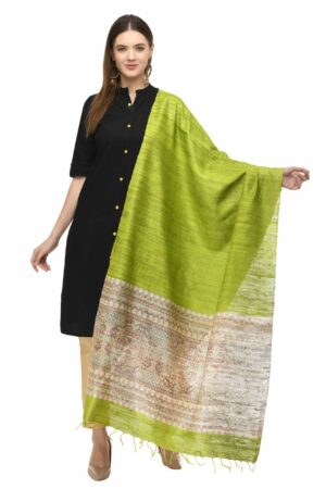 A R Silk Women’s Ghicha Silk Parrrot Green Handprint Dupatta # Fancy Dupatta