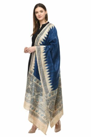 A R Silk Women’s Ghicha Silk Royal Blue Handprint Dupatta # Fancy Dupatta