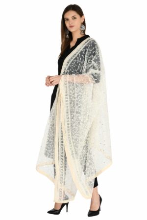 A R Silk Women’s Nett Off White Sequence & Embroidery Work Dupatta # Fancy Dupatta