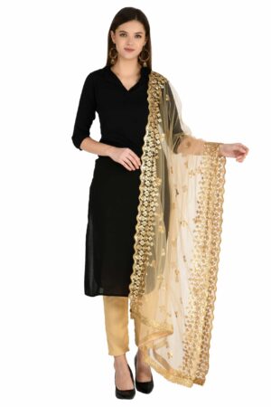 A R Silk Women’s Nett Golden Sequence Work Dupatta # Fancy Dupatta