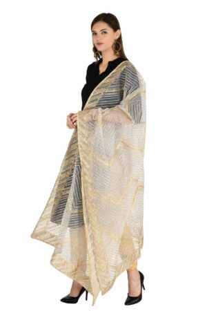 A R Silk Women’s Nett White Gota Work Dupatta # Fancy Dupatta