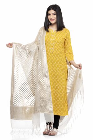 A R SILK Women’s Pure Chanderi Off White Zari Work Dupatta Party Wear